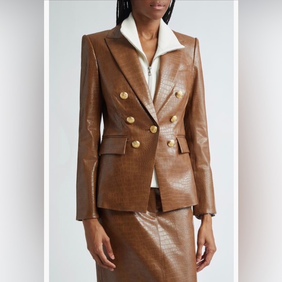 NWT $698 Veronica Beard Lawrence Croc Embossed Faux Leather Dickey Jacket - Picture 4 of 15
